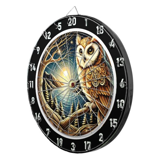 Mystieke uil bos kunst dartbord (Voorkant Rechts)