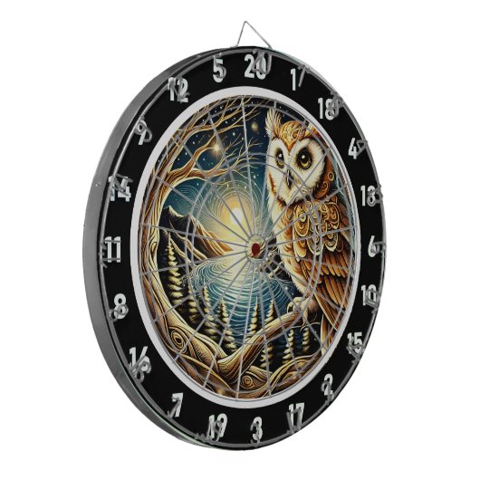 Mystieke uil bos kunst dartbord (Voorkant Links)