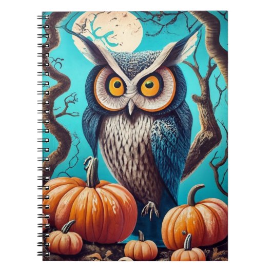 Mystieke Uil Charm Halloween Notitieboek met Pompo (Voorkant)
