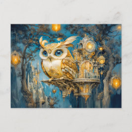 Mystieke Uil In Een Boom Kasteel Bij Nacht Briefkaart