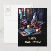Mystieke Uil Magische Boeken Happy Halloween Feestdagenkaart (Voorkant / Achterkant)