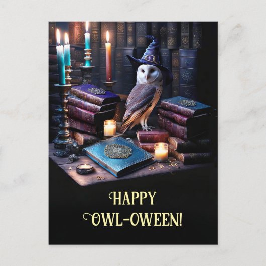 Mystieke Uil Magische Boeken Happy Halloween Feestdagenkaart (Voorkant)