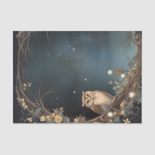 Mystieke Uil Midnight Stars Decoupage Tissuepapier (Voorkant)