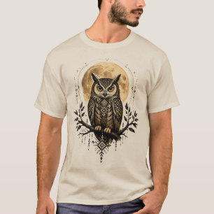 Mystieke uil onder de volle maan – Amazigh Tribale T-shirt