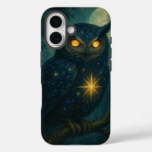 Mystieke uil onder Moonlight Fantasy Sterrennacht iPhone 16 Hoesje