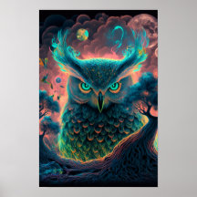 Mystieke Uil Psychedelische Poster | Spirituele Di