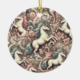 Mystieke Victoriaans Eenhoorns: Betoverde Bloemen Keramisch Ornament