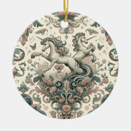 Mystieke Victoriaans Eenhoorns: Betoverde Bloemen Keramisch Ornament