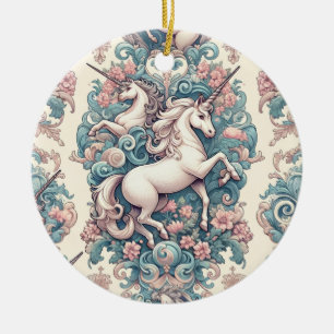 Mystieke Victoriaans Eenhoorns: Betoverde Bloemen Keramisch Ornament