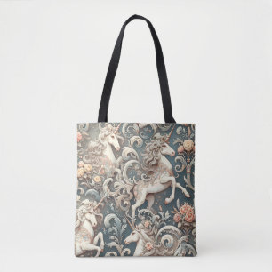 Mystieke Victoriaans Eenhoorns: Betoverde Bloemen Tote Bag
