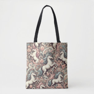 Mystieke Victoriaans Eenhoorns: Betoverde Bloemen Tote Bag