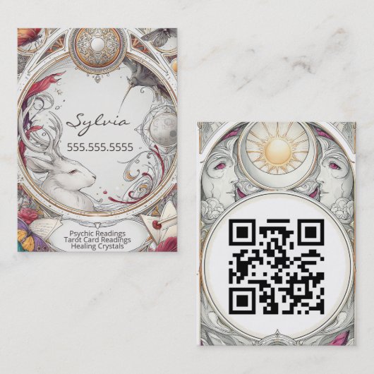 Mystieke vintage psyschische medium QR-code Visitekaartje (Voorkant / Achterkant)