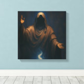 Mystieke Vlam Gehulde Figuur Kunstprint Canvas Afdruk (Insitu (Houten vloer))