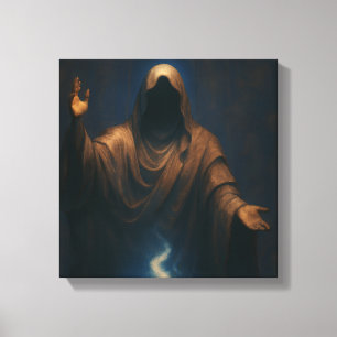 Mystieke Vlam Gehulde Figuur Kunstprint Canvas Afdruk