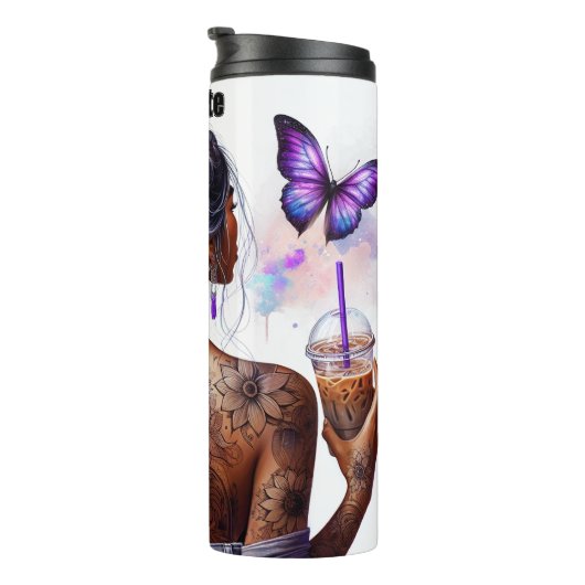 Mystieke vlinder getatoeëerd koffie moment thermosbeker (Geroteerd rechts)