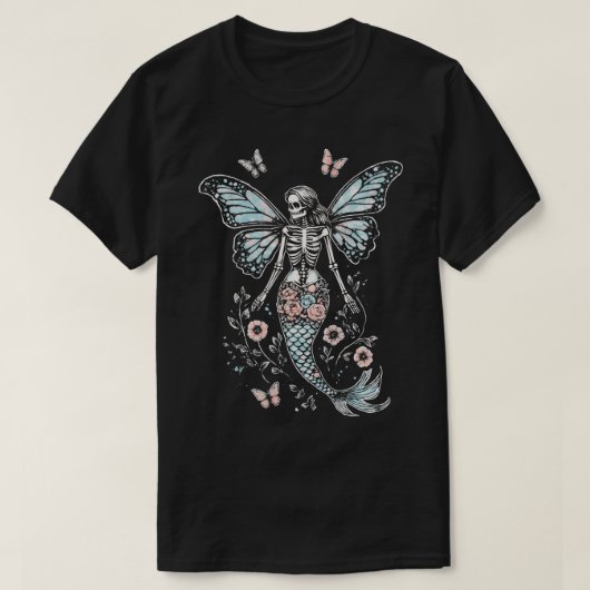 Mystieke Vlinder Vleugel Skelet Zeemeermin T-shirt (Design voorkant)