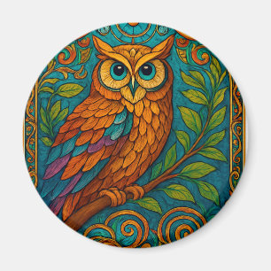 Mystieke volks kunst uil illustratie – Boho vintag Magneet