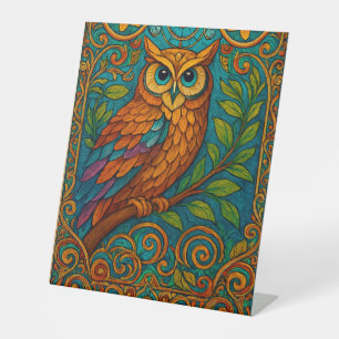 Mystieke volks kunst uil illustratie – Boho vintag Reclamebord Met Voetstuk