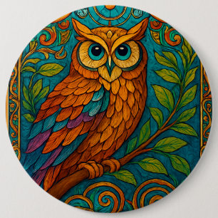 Mystieke volks kunst uil illustratie – Boho vintag Ronde Button 6,0 Cm