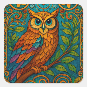 Mystieke volks kunst uil illustratie – Boho vintag Vierkante Sticker
