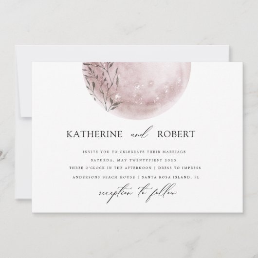 Mystieke Volle Maan Blush Roze Bruiloft Kaart (Voorkant)