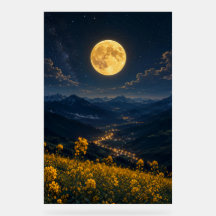 Mystieke Vollemaan Bergvallei Acryl Wanddecoratie