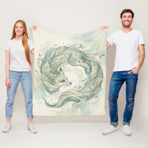 Mystieke Vos Draak Waterverf Kunst (1) Fleece Deken
