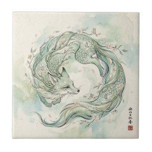 Mystieke Vos Draak Waterverf Kunst (1) Tegeltje