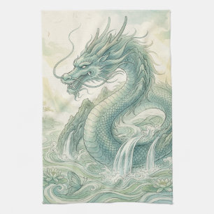 Mystieke Vos Draak Waterverf Kunst (2) Theedoek