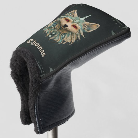 Mystieke vos met doordringende rode ogen. golfheadcover (3/4 voorkant)