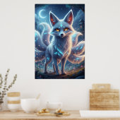 Mystieke Vossen Geest – Fantasie Nacht Poster Kuns (Keuken)