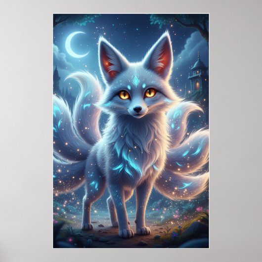 Mystieke Vossen Geest – Fantasie Nacht Poster Kuns (Voorkant)