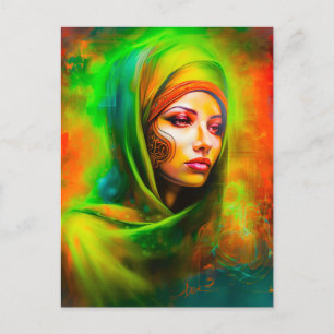 Mystieke vrouw in neonkleuren briefkaart