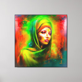 Mystieke vrouw in neonkleuren canvas afdruk