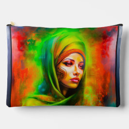 Mystieke vrouw in neonkleuren etui