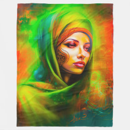 Mystieke vrouw in neonkleuren fleece deken