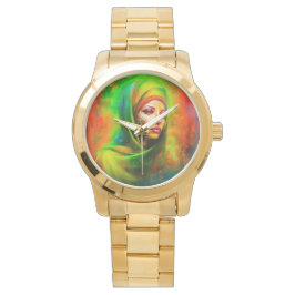 Mystieke vrouw in neonkleuren horloge