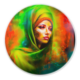 Mystieke vrouw in neonkleuren keramische knop