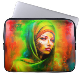 Mystieke vrouw in neonkleuren laptop sleeve