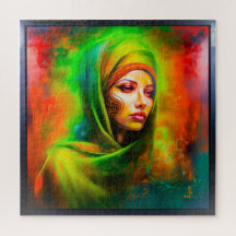 Mystieke vrouw in neonkleuren