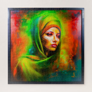 Mystieke vrouw in neonkleuren legpuzzel