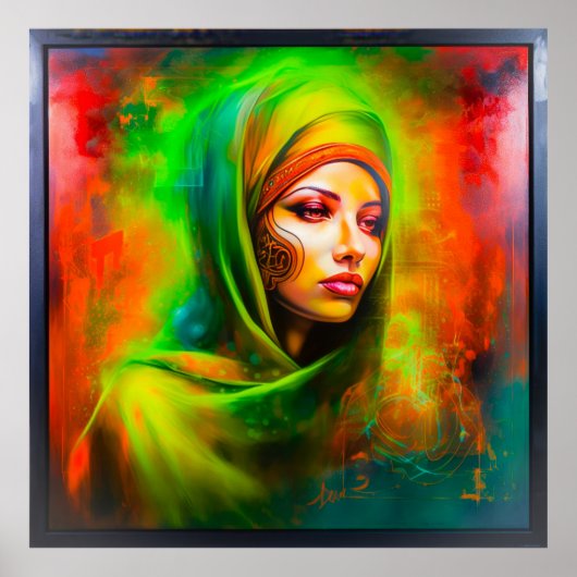 Mystieke vrouw in neonkleuren poster (Voorkant)