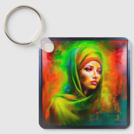 Mystieke vrouw in neonkleuren sleutelhanger