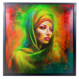Mystieke vrouw in neonkleuren tegeltje