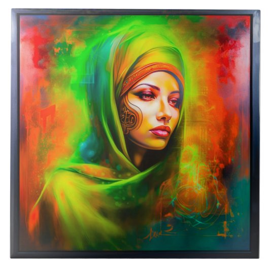 Mystieke vrouw in neonkleuren tegeltje (Voorkant)