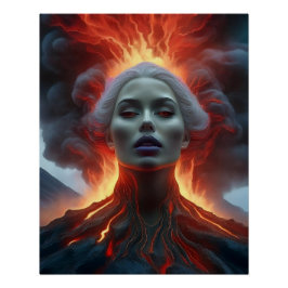 Mystieke vrouw materialiseert uit vulkaan perfect poster