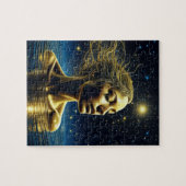 Mystieke vrouw mediteren onder de sterren legpuzzel (Horizontaal)