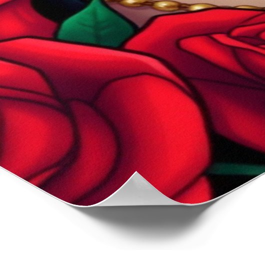 Mystieke vrouw met blauwe ogen en rode rozen poster (Hoek)