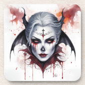 Mystieke Vrouw Vampier Waterverf Halloween Bier Onderzetter (Voorkant)