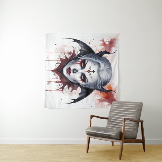 Mystieke Vrouw Vampier Waterverf Halloween Wandkleed (In Situ (horizontaal))